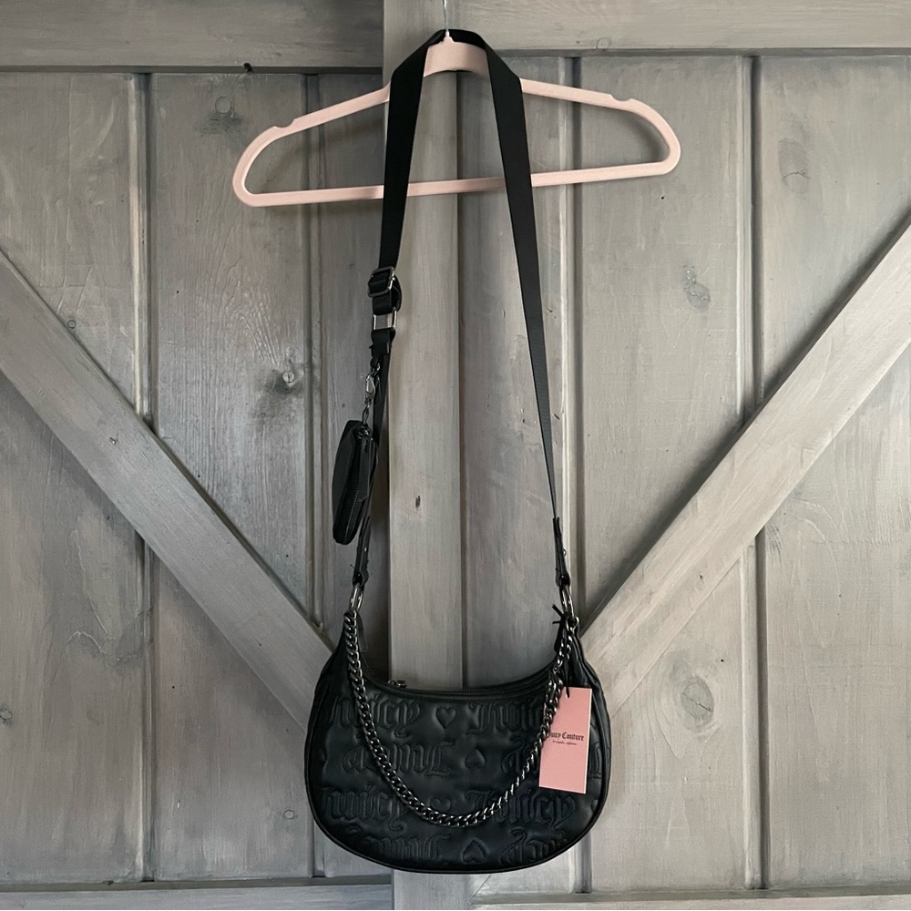 NWT Juicy Couture Blacked Out Crossbody Purse Mini Charm Black Chain‎